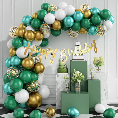 R G ACCESSORIES New Green Golden White Balloons, Happy Birthday Banner Decoration Kit(Set of 40)