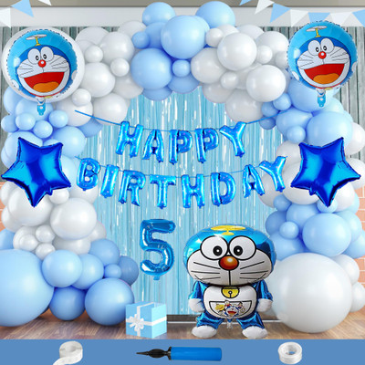 Crazykart Doraemon Theme Fifth 5th Happy Birthday Decoration Kit For Boys Decoration Items(Set of 108)