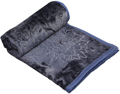 Yati Gallerie Floral Double Mink Blanket for  Mild Winter(Microfiber, Grey)