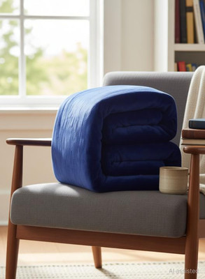 DONDA Solid Single Fleece Blanket(Woollen Blend, Bluee)