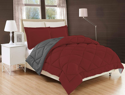 Texcasaa Solid Double Quilt for  Heavy Winter(Polyester, Maroon & Grey)