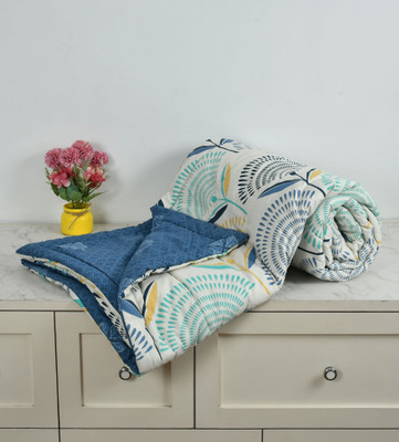 Osonics Textile Floral Double Mink Blanket for  AC Room(Microfiber, Blue & White)