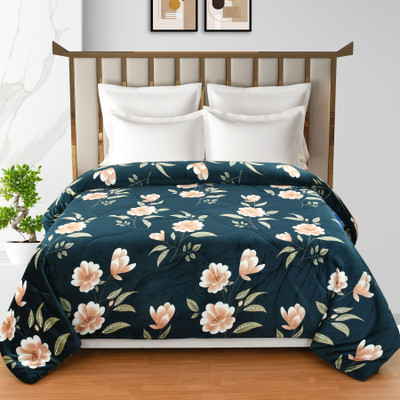 Osonics Textile Floral Double Mink Blanket for  Heavy Winter(Microfiber, Green)