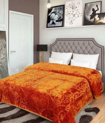 Convalexa Floral Double Mink Blanket for  Heavy Winter(Microfiber, Golden)