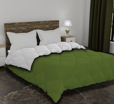 AJISH Solid Single Comforter for  Heavy Winter(Polyester, White-Green)