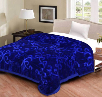 Changers Self Design Double Mink Blanket for  Heavy Winter(Microfiber, Blue)