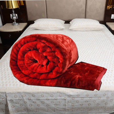 Oshano Solid Single Mink Blanket for  Heavy Winter(Polyester, Red)