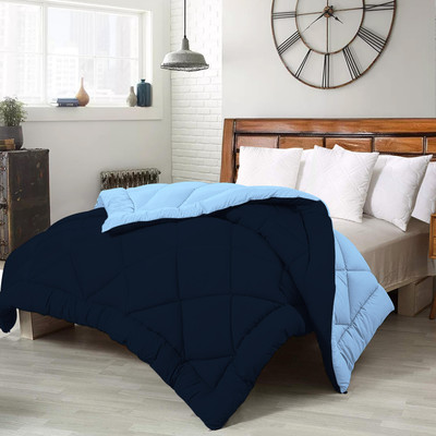 CRAZY WORLD Solid Single Comforter for  Heavy Winter(Microfiber, Navy & Sky Blue)