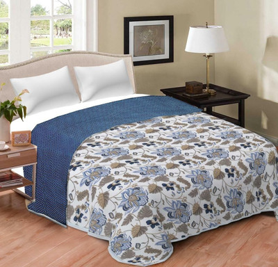 SHOORAAY Printed Double Dohar for  AC Room(Cotton, Blue & White)