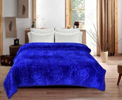 Yati Gallerie Floral Double Mink Blanket for  Mild Winter(Microfiber, Blue)