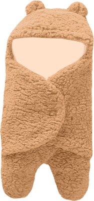 Aakriti Solid Single Hooded Baby Blanket for  Heavy Winter(Fur, Brown)