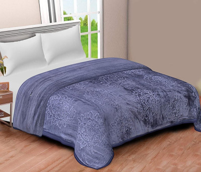 Convalexa Floral Double Mink Blanket for  Mild Winter(Microfiber, Grey)