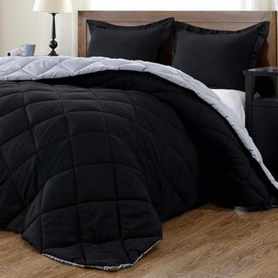 HS DESIGNING DREAMS Solid Double AC Blanket for  AC Room(Cotton, Black & Grey)