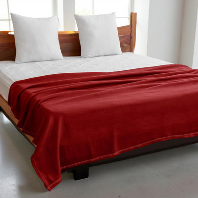 ivaza Solid Double Fleece Blanket for  Mild Winter(Polyester, Red)
