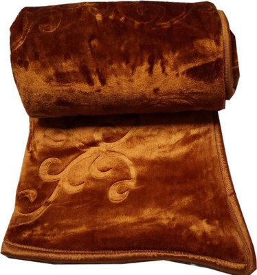Oshano Solid Double Mink Blanket for  Heavy Winter(Polyester, Golden Brown)