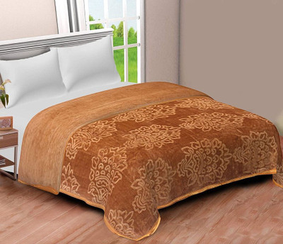 Convalexa Floral Double Mink Blanket for  Heavy Winter(Polyester, Gold)