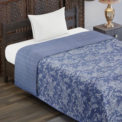 FuzzyNest Floral Double Dohar for  AC Room(Cotton, Blue)