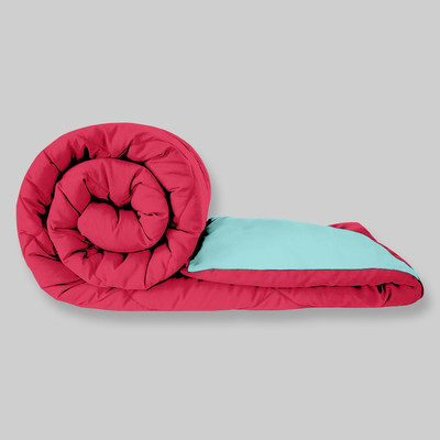 Texcasaa Solid Single Quilt for  Heavy Winter(Polyester, Pink & Sky Blue)