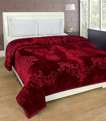 Yati Gallerie Floral Double Mink Blanket for  Mild Winter(Microfiber, Maroon)