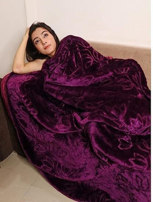 Yati Gallerie Floral Double Mink Blanket for  Heavy Winter(Fur, Wine)