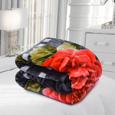 KRYONIX Printed Double Mink Blanket for  Heavy Winter(Microfiber, blue flower printed)