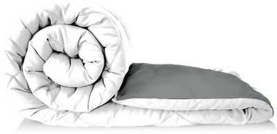 RF Relaxfeel Solid Single Quilt for  Heavy Winter(Poly Cotton, Grey & White)