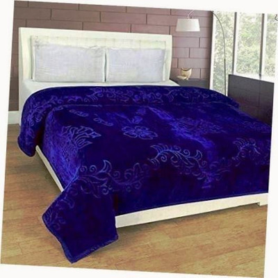 Changers Self Design Double Mink Blanket for  Heavy Winter(Microfiber, Blue)