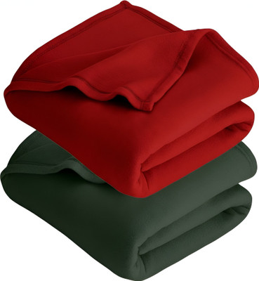 ivaza Solid Single Fleece Blanket for  AC Room(Polyester, Green + Red)