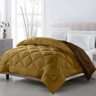 Comfowell Solid Single Quilt for  Heavy Winter(Poly Cotton, Coffee & Mustred)