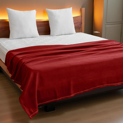 ivaza Solid Double Fleece Blanket for  Mild Winter(Polyester, Red)
