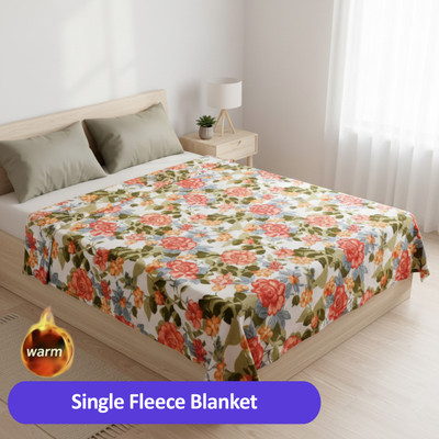 Quriousbox Floral Single Fleece Blanket(Polyester, Multicolor)