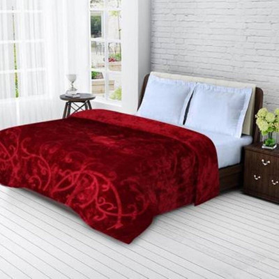 Convallexa Floral Double Mink Blanket for  Heavy Winter(Microfiber, Maroon)