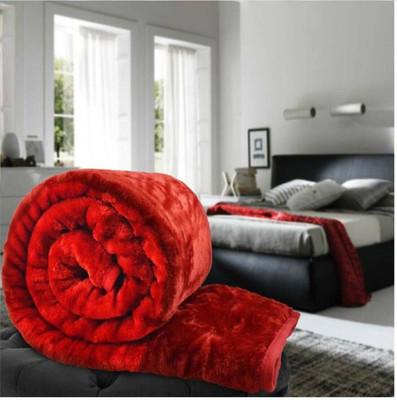 Swikon star Self Design Single Mink Blanket for  Heavy Winter(Polyester, Red)