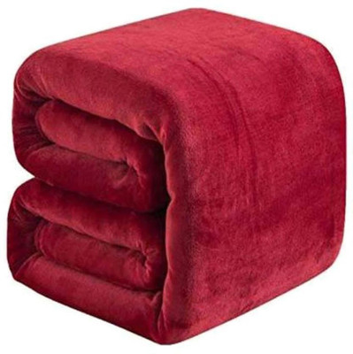 QURIOUSBOX Solid Single Fleece Blanket(Polyester, Red)