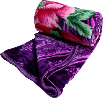 Convallexa Printed Double Mink Blanket for  Heavy Winter(Microfiber, purple flower)