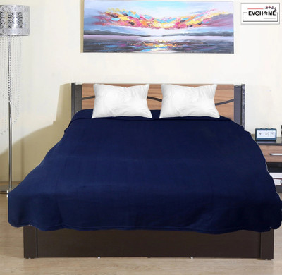 Evolife Solid King Fleece Blanket for  Mild Winter(Polyester, Blue)