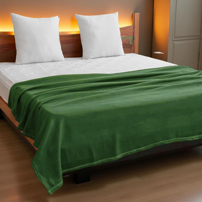 ivaza Solid Double Fleece Blanket for  Mild Winter(Polyester, Green)
