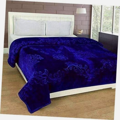 GKM Self Design Double Mink Blanket for  Heavy Winter(Microfiber, Blue)