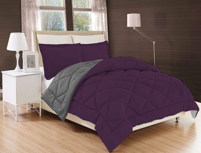 comofowell Solid Single Comforter for  Heavy Winter(Poly Cotton, PURPLE & GREY)