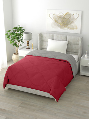 Texcasaa Solid Single Quilt for  Heavy Winter(Polyester, Maroon & Grey)