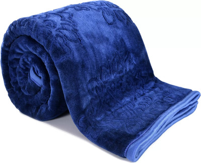 Swikon star Self Design Double Mink Blanket for  Heavy Winter(Microfiber, Blue)