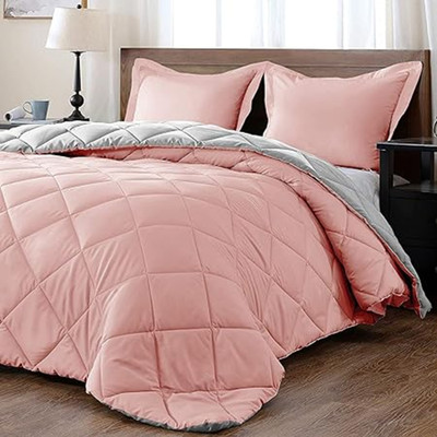 HS DESIGNING DREAMS Solid Double AC Blanket for  Heavy Winter(Cotton, Peach & Grey)