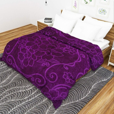 Yati Gallerie Floral Double Mink Blanket for  Mild Winter(Microfiber, Purple)
