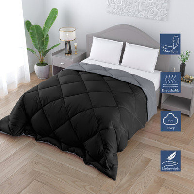 RF Relaxfeel Solid King Quilt for  Heavy Winter(Poly Cotton, Black & Grey)