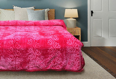 Convalexa Floral Double Mink Blanket for  Heavy Winter(Microfiber, Pink)