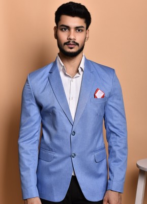 Auraloom Solid Single Breasted Festive & Wedding, Party Men Blazer(Blue)