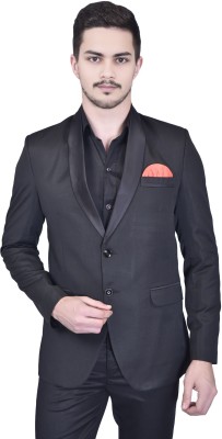 Auraloom Self Design Tuxedo Style Festive, Party, Wedding Men Blazer(Black)