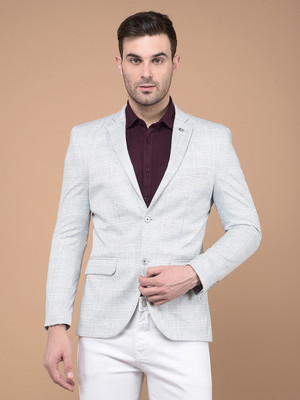 CRIMSOUNE CLUB Striped Single Breasted Casual Men Blazer(White)