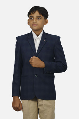 gargian master cut Checkered Single Breasted Wedding, Formal, Party Boys Blazer(Blue)