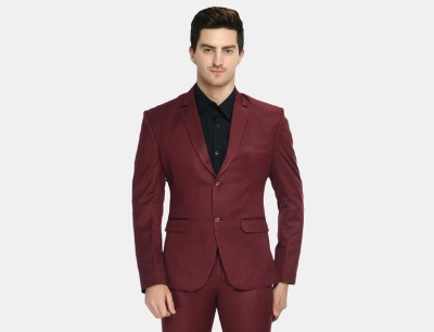 TRULYFEB Solid Single Breasted Casual Men Blazer(Maroon)